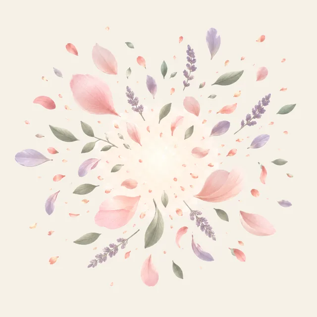Soft illustration with celebratory botanical shapes