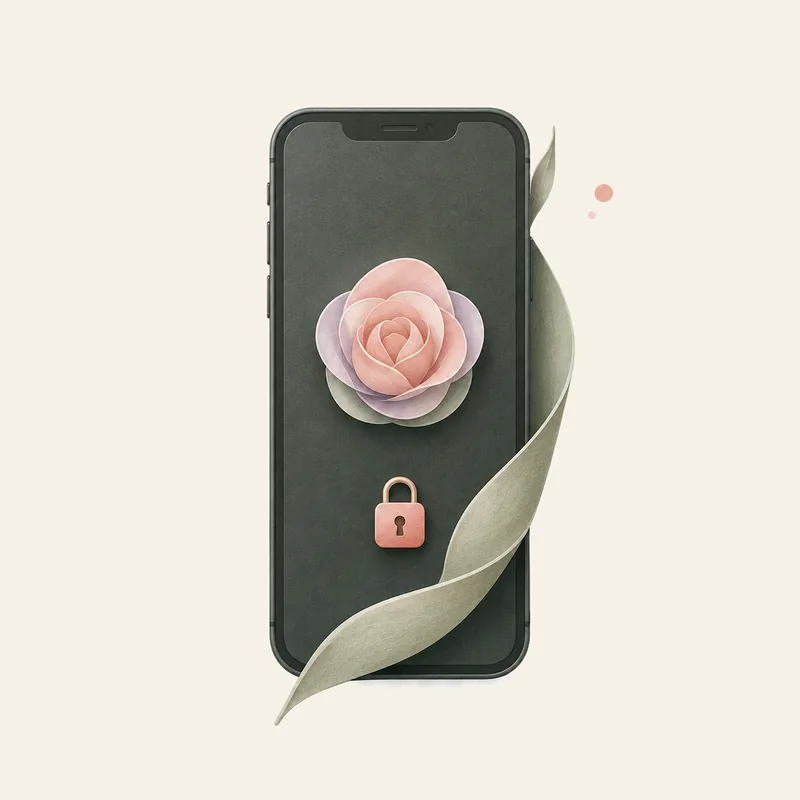 Illustration of an iPhone with a padlock, symbolising data stored only on the device